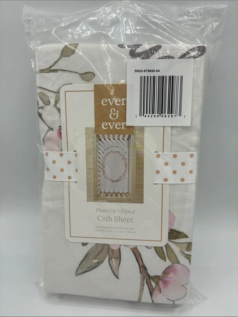 Ever & Ever Floral Wreath 100% Cotton Crib Fitted Sheet - Pink & Green